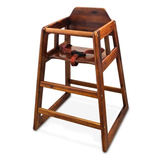 Scaun de masa pentru bebelusi, Lemn, Cu centura de singuranta, 15 kg, 0-3 ani, 51 x 50 x 74 cm, Maro