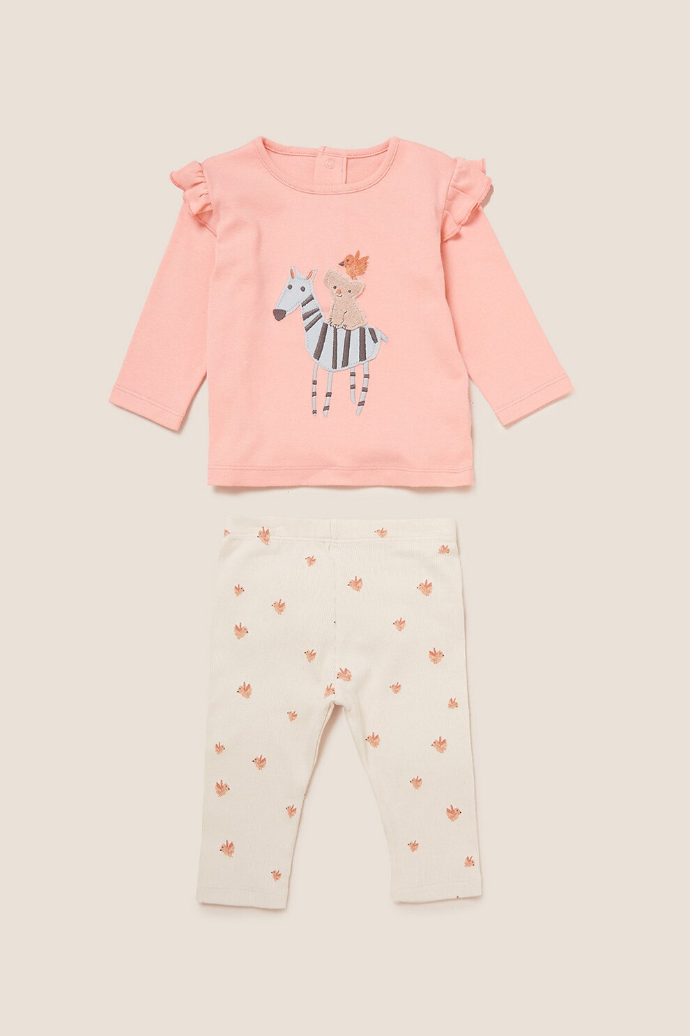Marks & Spencer, Set de bluza cu imprimeu si pantaloni, roz, gri, oranj