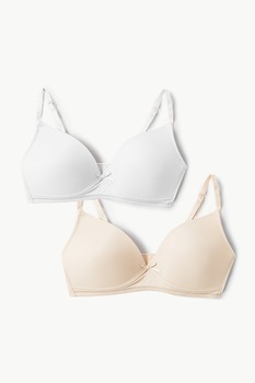 Marks & Spencer, Set de sutiene cu burete - 2 piese, Alb/Bej, 28B Marks & Spencer, Set de sutiene cu burete - 2 piese, Alb/Bej, 28B