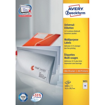 Etichete Avery Zweckform 3651, universale 40/A4, 52,5x29,7mm, 100 coli/top Etichete Avery Zweckform 3651, universale 40/A4, 52,5x29,7mm, 100 coli/top