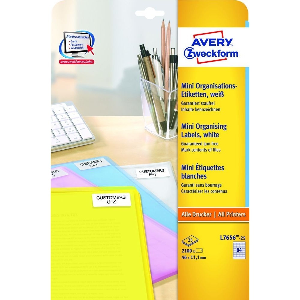 Etichete Avery Zweckform L7656-25, pentru organizare 84/A4, 46x11,1mm, 25 coli