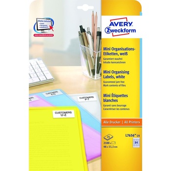 Etichete Avery Zweckform L7656-25, pentru organizare 84/A4, 46x11,1mm, 25 coli Etichete Avery Zweckform L7656-25, pentru organizare 84/A4, 46x11,1mm, 25 coli