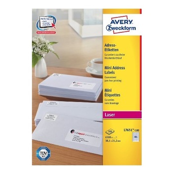 Etichete Avery Zweckform L7651-100, 65/A4, 38,1x21,2mm, 100 coli/top Etichete Avery Zweckform L7651-100, 65/A4, 38,1x21,2mm, 100 coli/top