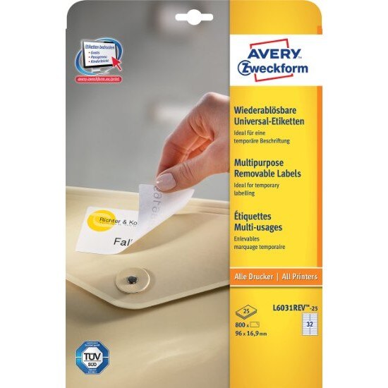 Etichete Avery Zweckform L6031REV-25, repozitionabile 32/A4, 96x16,9mm, 25 coli/top