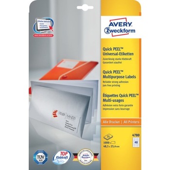 Etichete Avery Zweckform 4780, universale 40/A4, 48,5x25,4mm, 25 coli/top Etichete Avery Zweckform 4780, universale 40/A4, 48,5x25,4mm, 25 coli/top