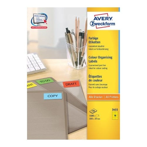 Etichete Avery Zweckform 3455, galbene 16/A4, 105x37mm, 100 coli/top