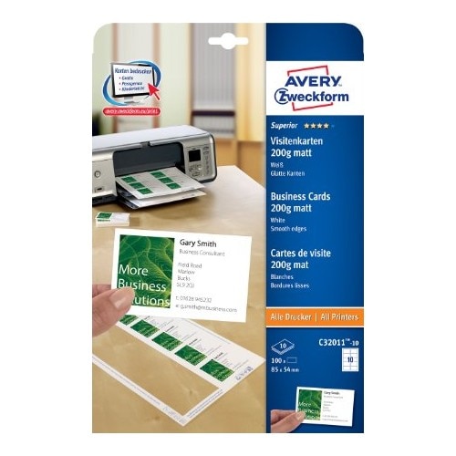 Carton pentru carti de vizita Avery Zweckform C32011-10, 85x54mm, 200g, 100 buc