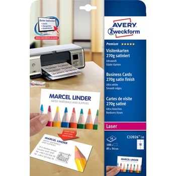 Carton carti de vizita Avery Zweckform C32026-10, 85x54mm, 270g, 100 buc Carton carti de vizita Avery Zweckform C32026-10, 85x54mm, 270g, 100 buc