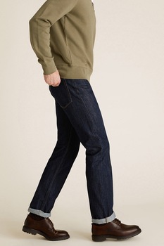Marks & Spencer, Blugi regular fit cu cusaturi contrastante, Albastru indigo inchis Marks & Spencer, Blugi regular fit cu cusaturi contrastante, Albastru indigo inchis