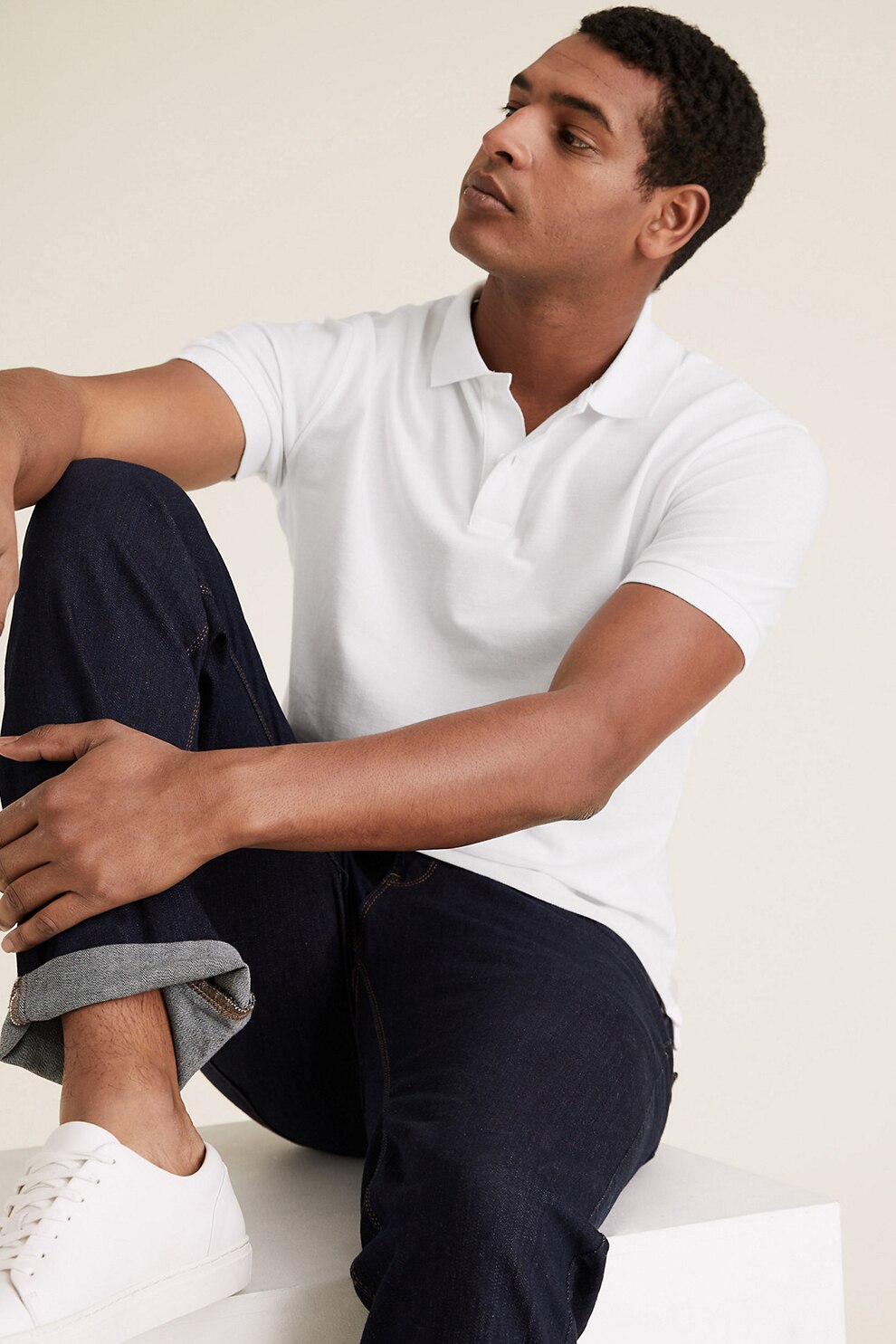 Marks & Spencer, Tricou polo regular fit, Alb