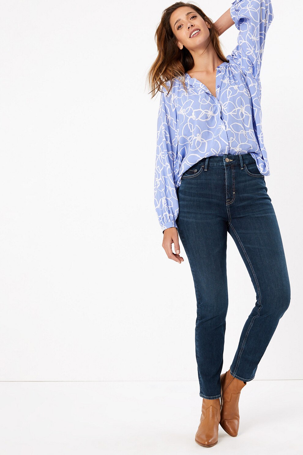 Marks & Spencer, Blugi drepti cu talie inalta, Bleumarin