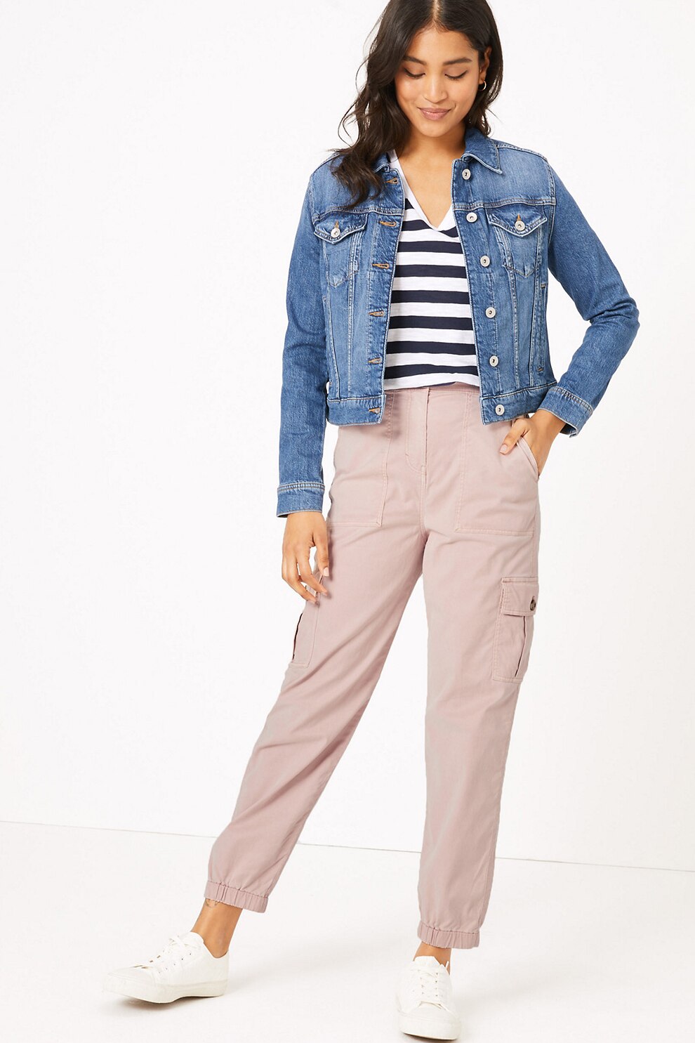 Marks & Spencer, Pantaloni cargo drepti din amestec de lyocell, Roz prafuit