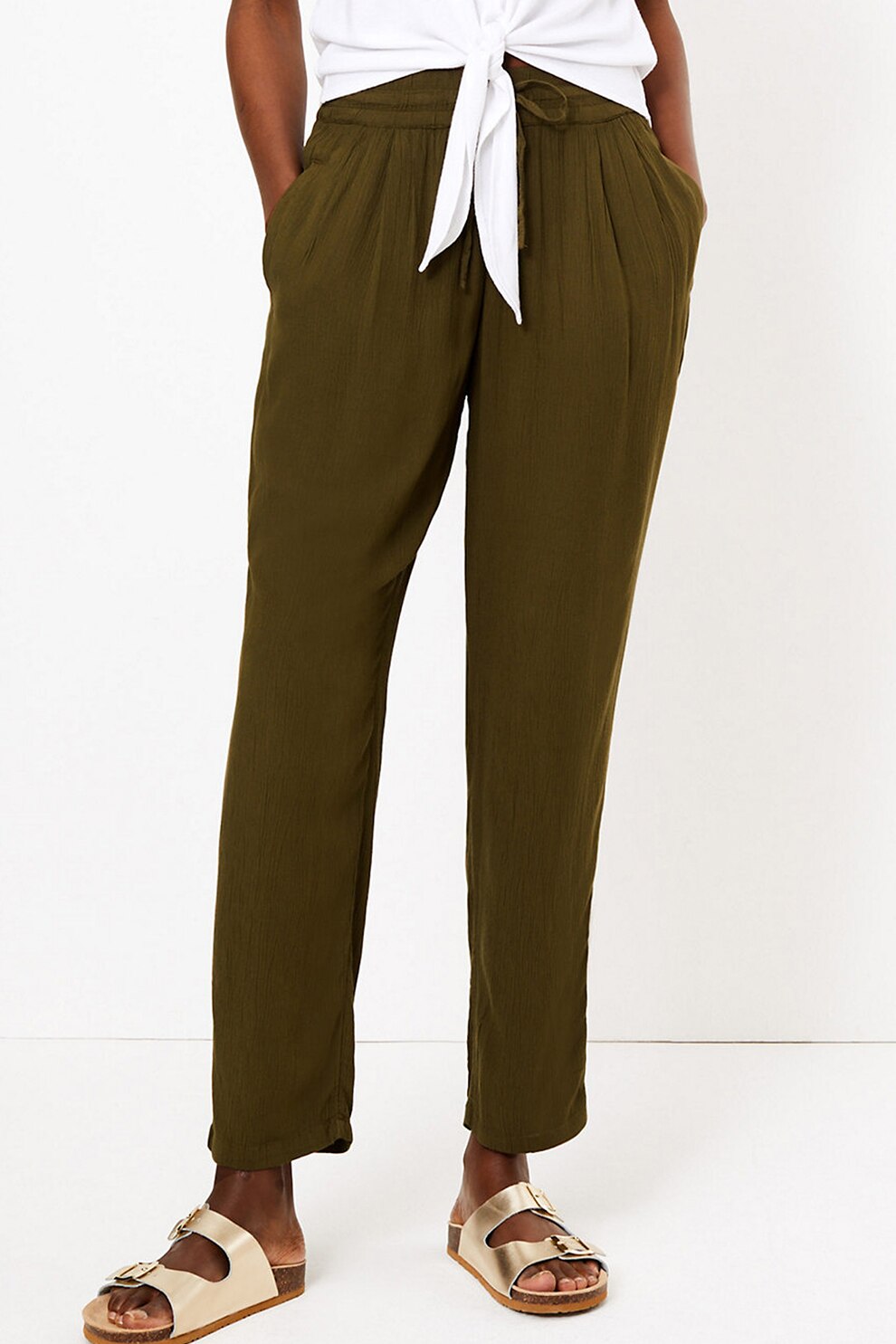 Marks & Spencer, Pantaloni cu croiala conica si snur de ajustare, Maro