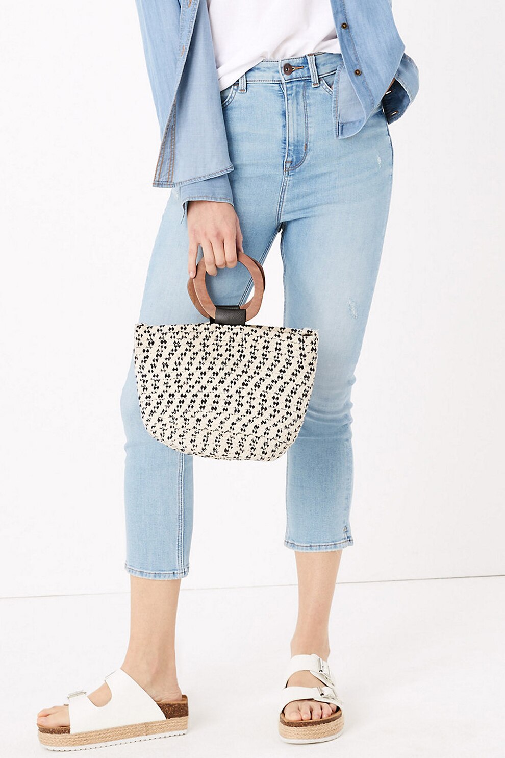 Marks & Spencer, Blugi skinny crop cu talie inalta, Albastru deschis