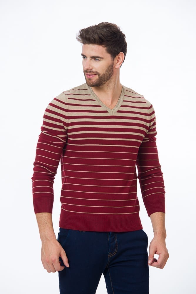 Pulover BE YOU cu dungi, Bordo