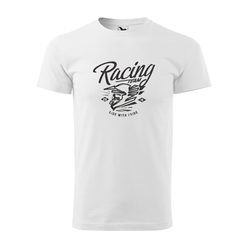 Tricou alb barbati, idee de cadou, pentru motociclisti enduro, Racing Team Ride with Pride, marime M