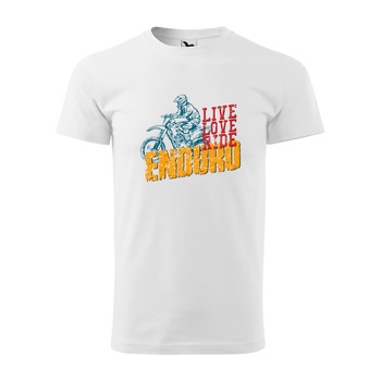 Tricou alb barbati, idee de cadou, pentru motociclisti enduro, Live Love Ride Enduro, marime L