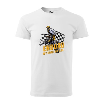 Tricou alb barbati, idee de cadou, pentru motociclisti enduro, Enduro My Road My Life, marime M