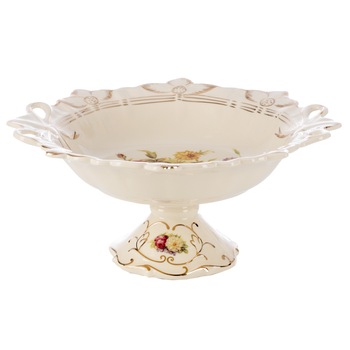 Fructiera 'White & Flowers', 27 cm, realizata manual din ceramica, cu elemente florale Fructiera 'White & Flowers', 27 cm, realizata manual din ceramica, cu elemente florale