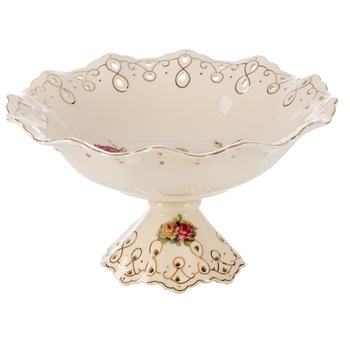 Fructiera 'White & Flowers II', 25 cm, realizata manual din ceramica, cu elemente florale Fructiera 'White & Flowers II', 25 cm, realizata manual din ceramica, cu elemente florale