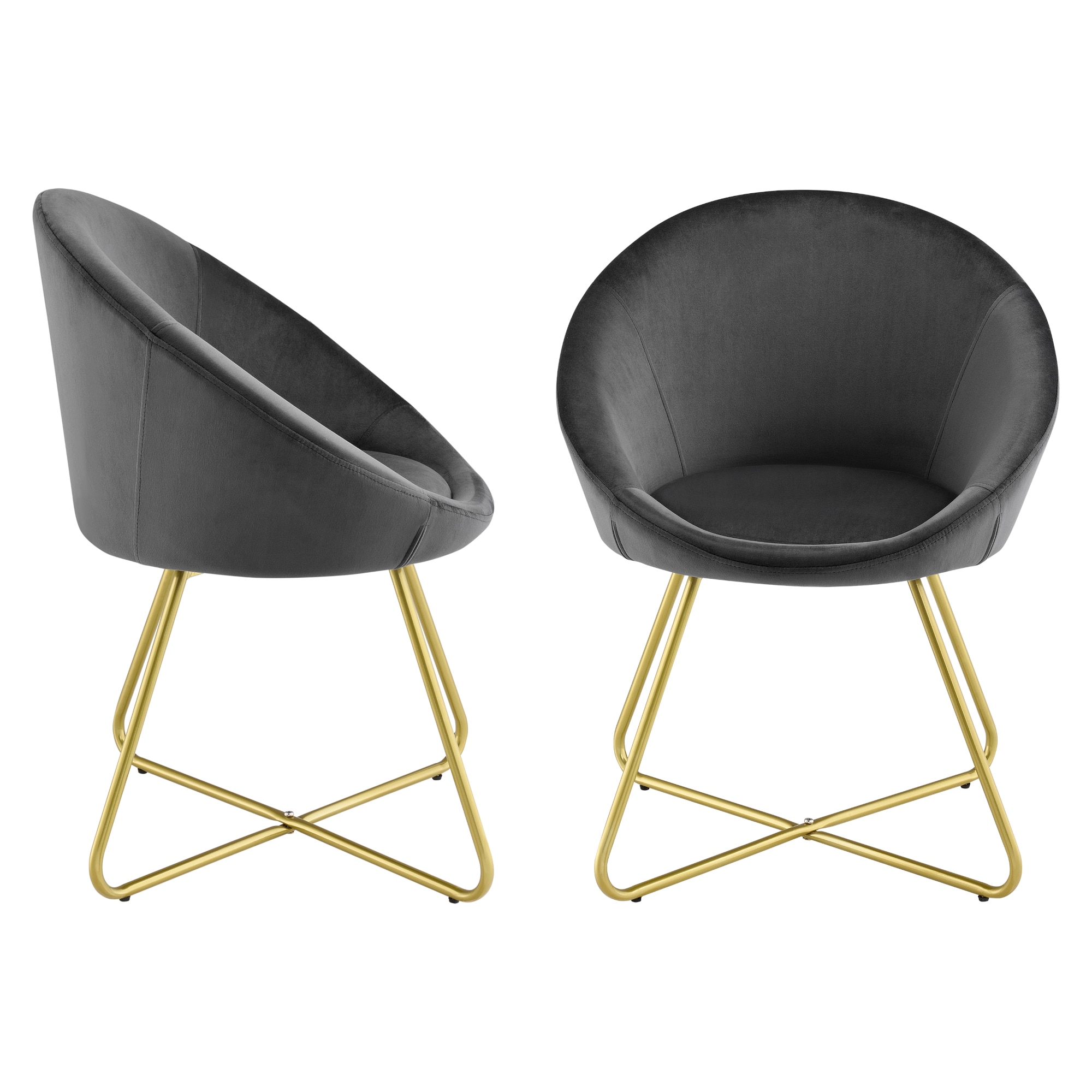 Set 2 bucati scaune bucatarie Steinkjer, en.casa, 76 x 63,5 x 40 cm, catifea/otel, negru/auriu