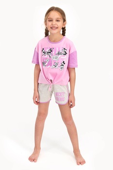 Disney, Pijama cu imprimeu si pantaloni scurti, Roz/Gri deschis melange Disney, Pijama cu imprimeu si pantaloni scurti, Roz/Gri deschis melange