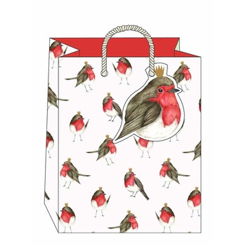 Punga de cadou - Medium - Christmas Robins, Cu model Punga de cadou - Medium - Christmas Robins, Cu model