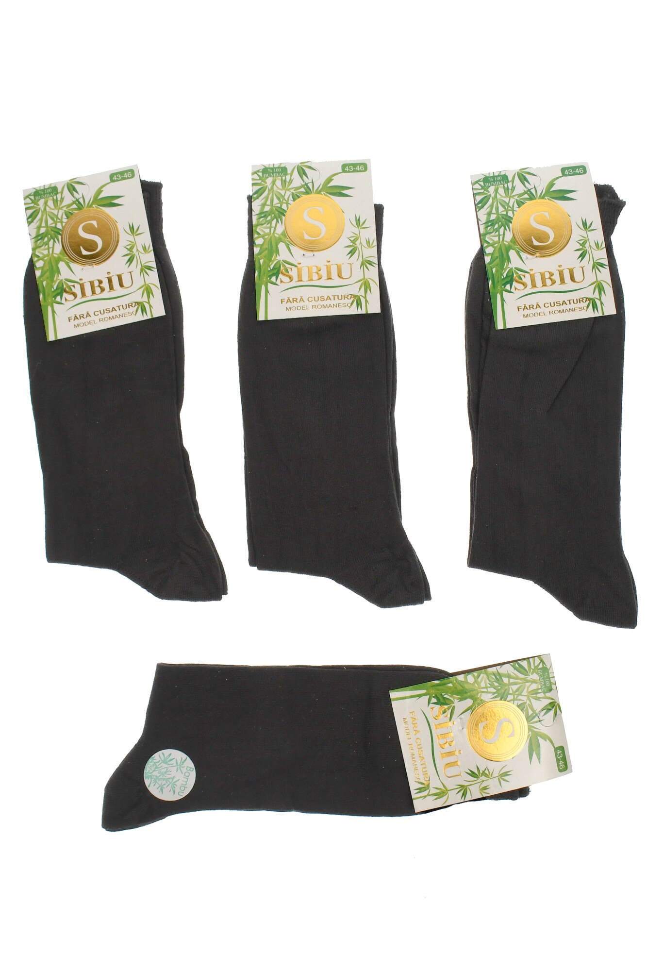Set 4 perechi, Sosete barbati din bumbac, fara cusatura, negri, 43-46 - SB800N