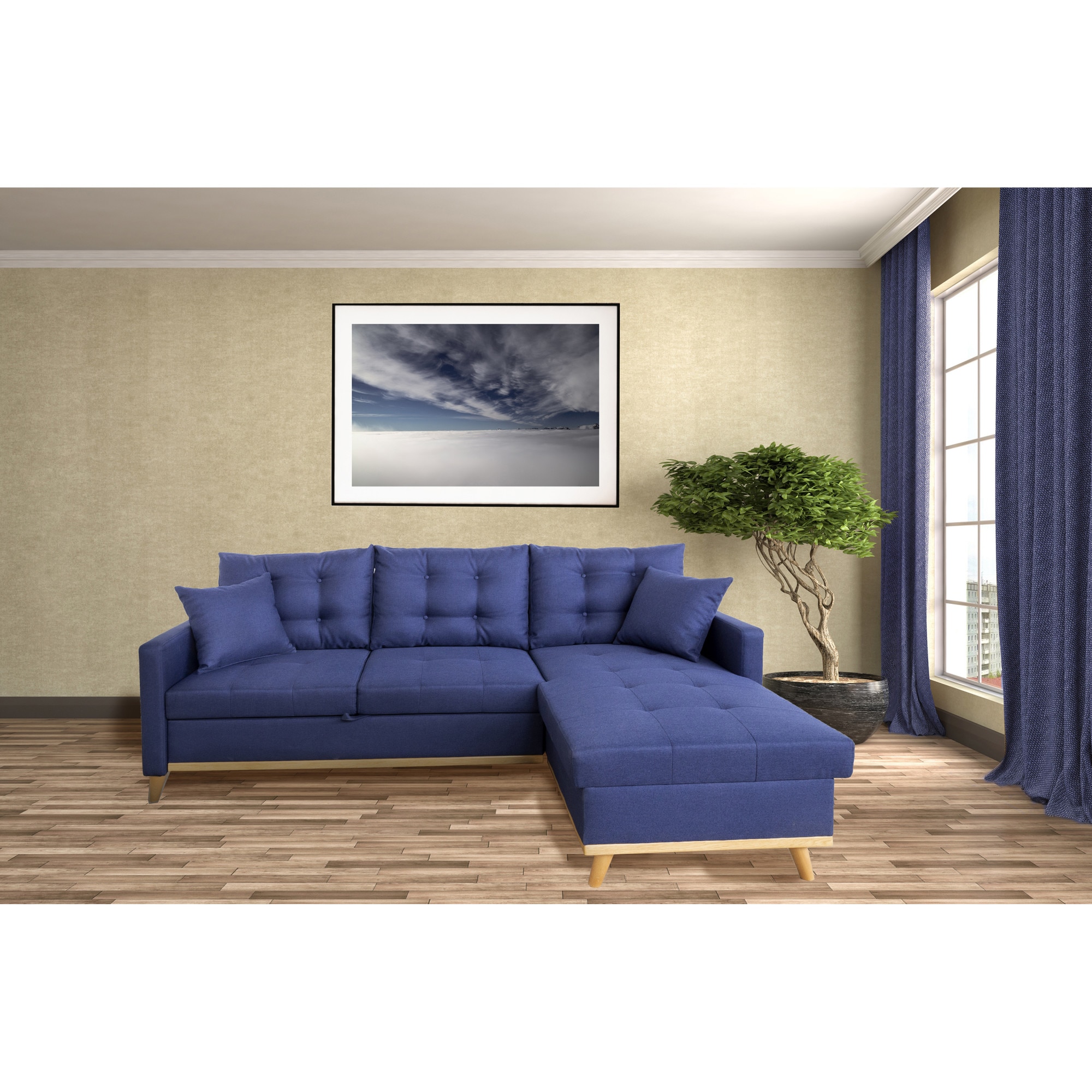 Coltar extensibil Kring Nordic,212x72/91x150 cm, montaj reversibil, suprafata dormit 140x195 cm, culoare Albastru Deep