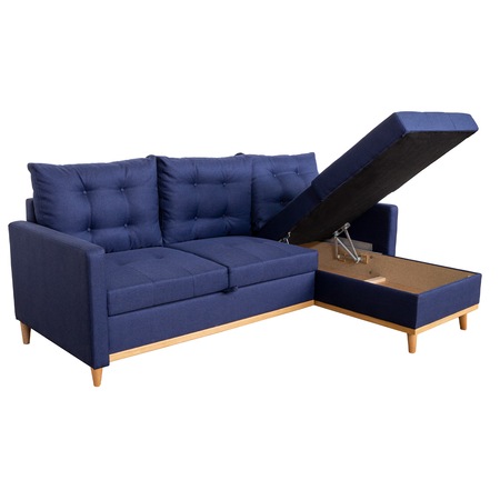 Coltar extensibil Kring Nordic,212x72/91x150 cm, montaj reversibil, suprafata dormit 140x195 cm, culoare Albastru Deep