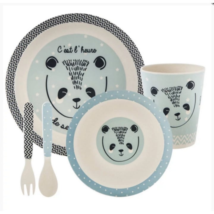 Secret de Gourmet®, Blue Panda gyermek tányérkészlet, bambusz, 5 db, 21x2 cm