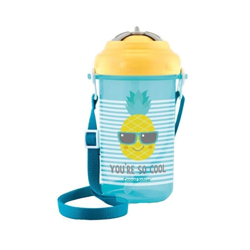 Pahar sport cu pai, Flip-top, Ananas galben, 400 ml