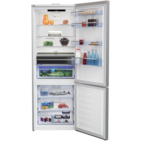 Combina frigorifica Beko RCNE560E40ZLXPHUN, 495 l, Clasa E, Hygiene Shield, NeoFrost Dual Cooling, HarvestFresh, Wi-Fi, H 192 cm, Argintiu