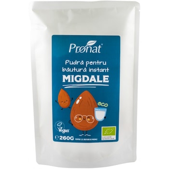 Pudra pentru bautura instant de migdale, bio, Pronat, 260g Pudra pentru bautura instant de migdale, bio, Pronat, 260g