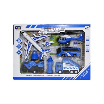 Set de joaca Politie, vehicule, avion si accesorii, Albastru, 3 ani + Set de joaca Politie, vehicule, avion si accesorii, Albastru, 3 ani +