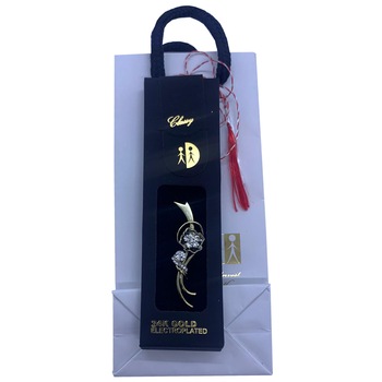 Martisor brosa Gerbera cu Cristale si suflat cu aur 24k si punga cadou Martisor brosa Gerbera cu Cristale si suflat cu aur 24k si punga cadou