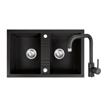 Set Chiuveta bucatarie Ferro Mezzo II 2 Cuve 78x48 cm GRAFIT si Baterie Ferro FREYA stativa bucatarie BRF42B Set Chiuveta bucatarie Ferro Mezzo II 2 Cuve 78x48 cm GRAFIT si Baterie Ferro FREYA stativa bucatarie BRF42B