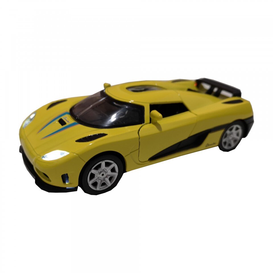 Masina metal, Goki, Road Monster, galben, cu lumini si sunete, 14 cm