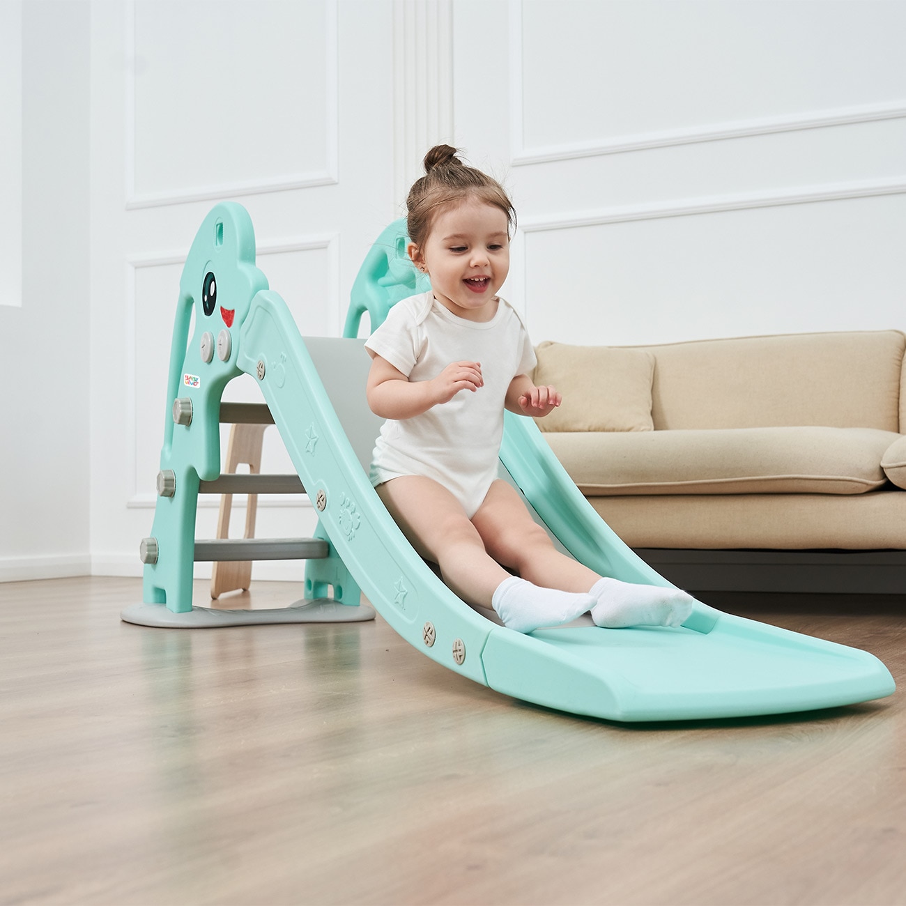 Tobogan pentru copii, Baby Vivo, Delfin, Gri Turquoise, 175 x 40 x 80 cm