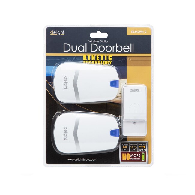 Sonerie digitala wireless fara fir Kinetic, cu 2 unitati de receptie, raza 100 m, alb