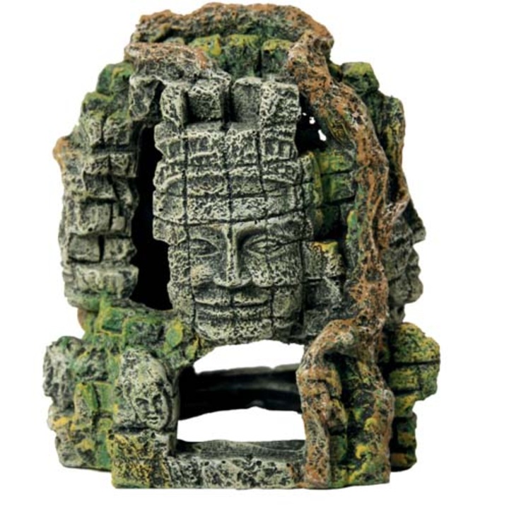 Decoratiune pentru acvariu, The four faces S, Zolux, 8.3 x 7.7 x 8.8 cm, Gri/Verde