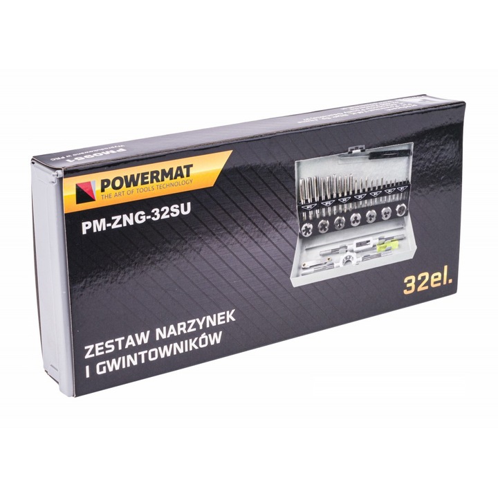 Комплект метчици и плашки Powermat M3-M12, 32 елемента, PM-ZNG-32SU