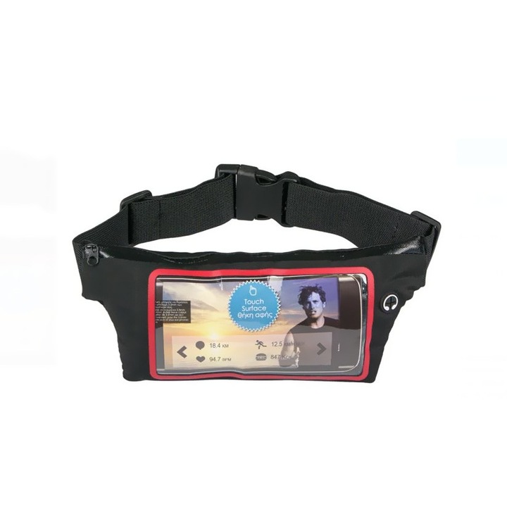 LikeStore Sporttáska érintőfelülettel, telefonhoz, vízálló, állítható, fekete