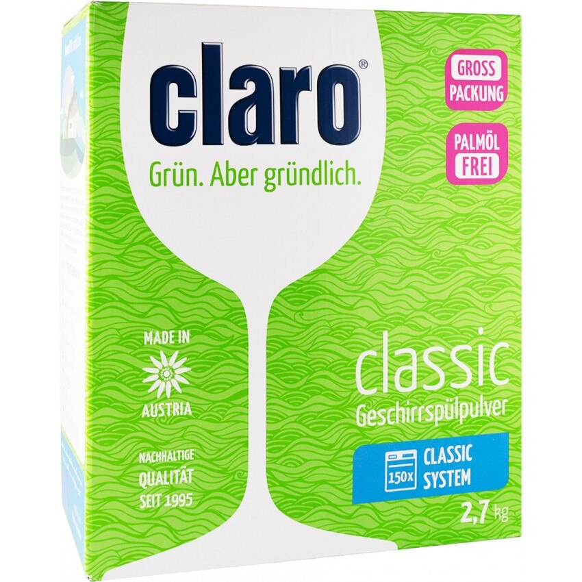 Pulbere ecologica pentru masina de spalat vase, 150 spalari, Claro, 2.7 kg