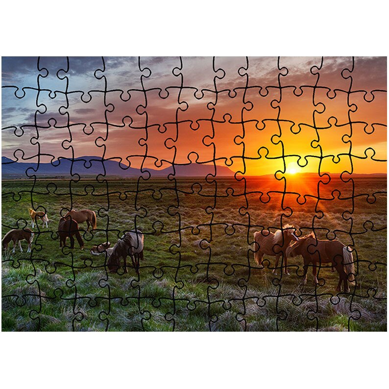 Puzzle Heartwork 96 piese, Cai salbatici la apus, Latime 40,5 cm x Inaltime 28,5 cm