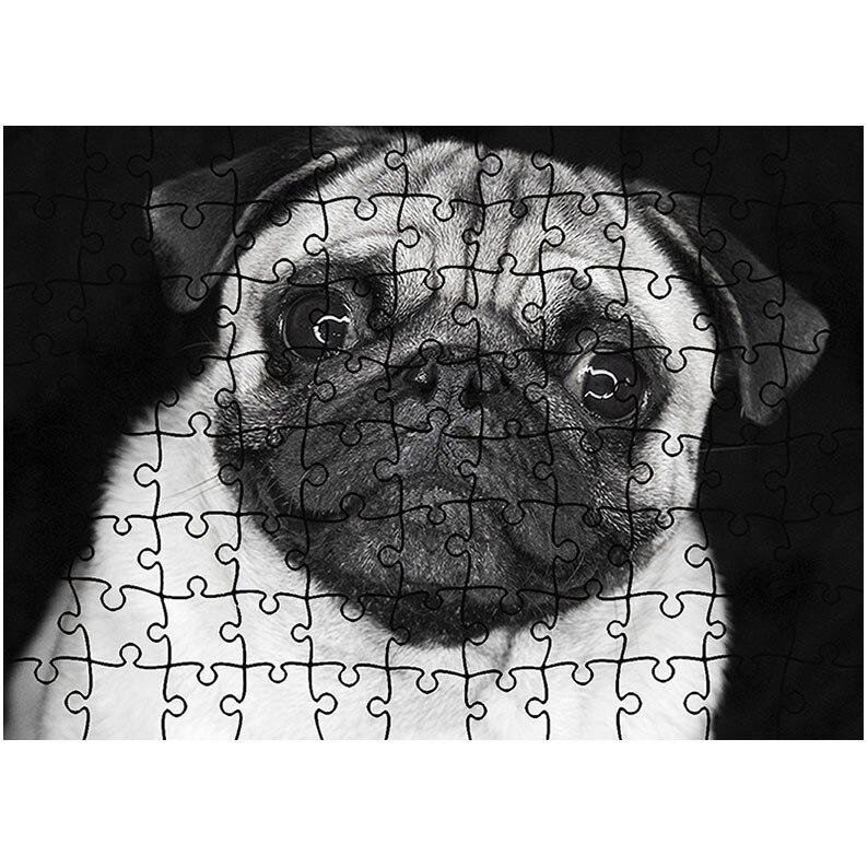 Puzzle Heartwork 96 piese, Caine Pug Alb Negru, Latime 40,5 cm x Inaltime 28,5 cm