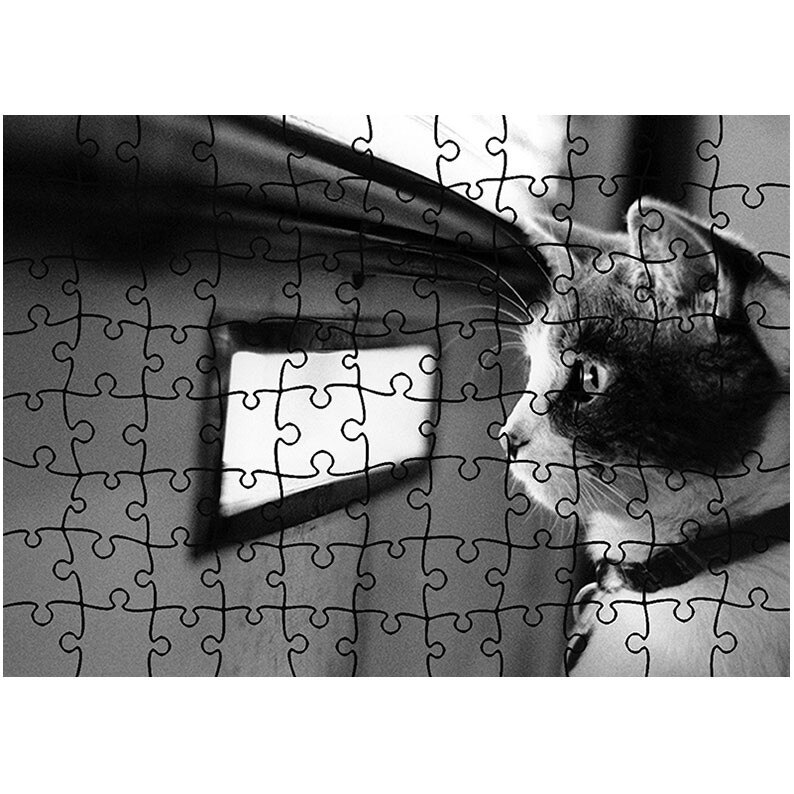 Puzzle Heartwork 96 piese, Pisica asteaptand scrisoarea, Latime 40,5 cm x Inaltime 28,5 cm