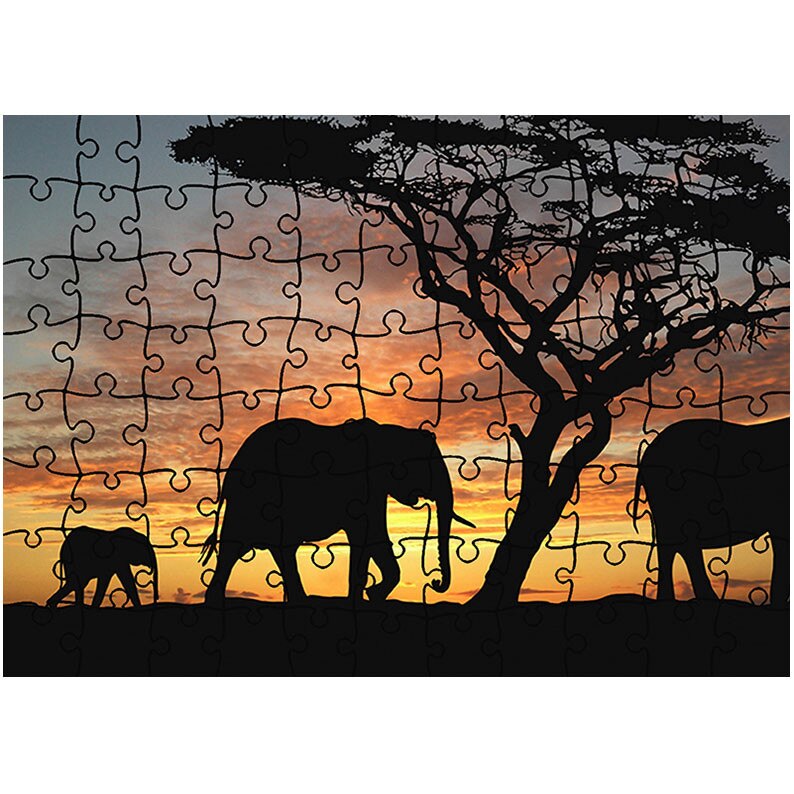Puzzle Heartwork 96 piese, Elefanti de savana, Latime 40,5 cm x Inaltime 28,5 cm