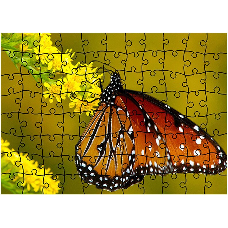 Puzzle Heartwork 96 piese, Fluture pe cranguta galbena, Latime 40,5 cm x Inaltime 28,5 cm