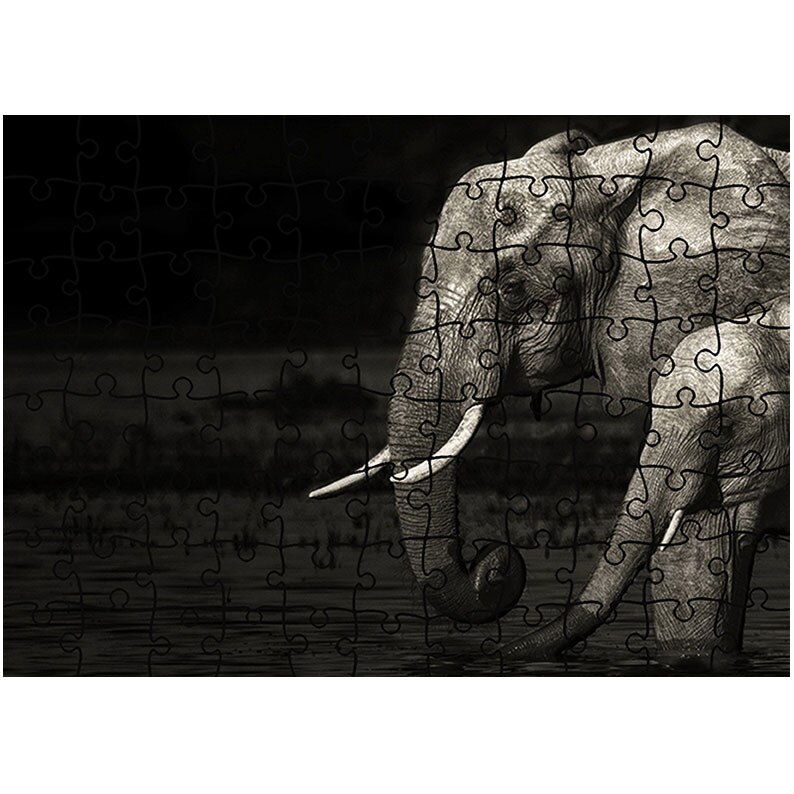 Puzzle Heartwork 96 piese, Elefanti Alb Negru, Latime 40,5 cm x Inaltime 28,5 cm